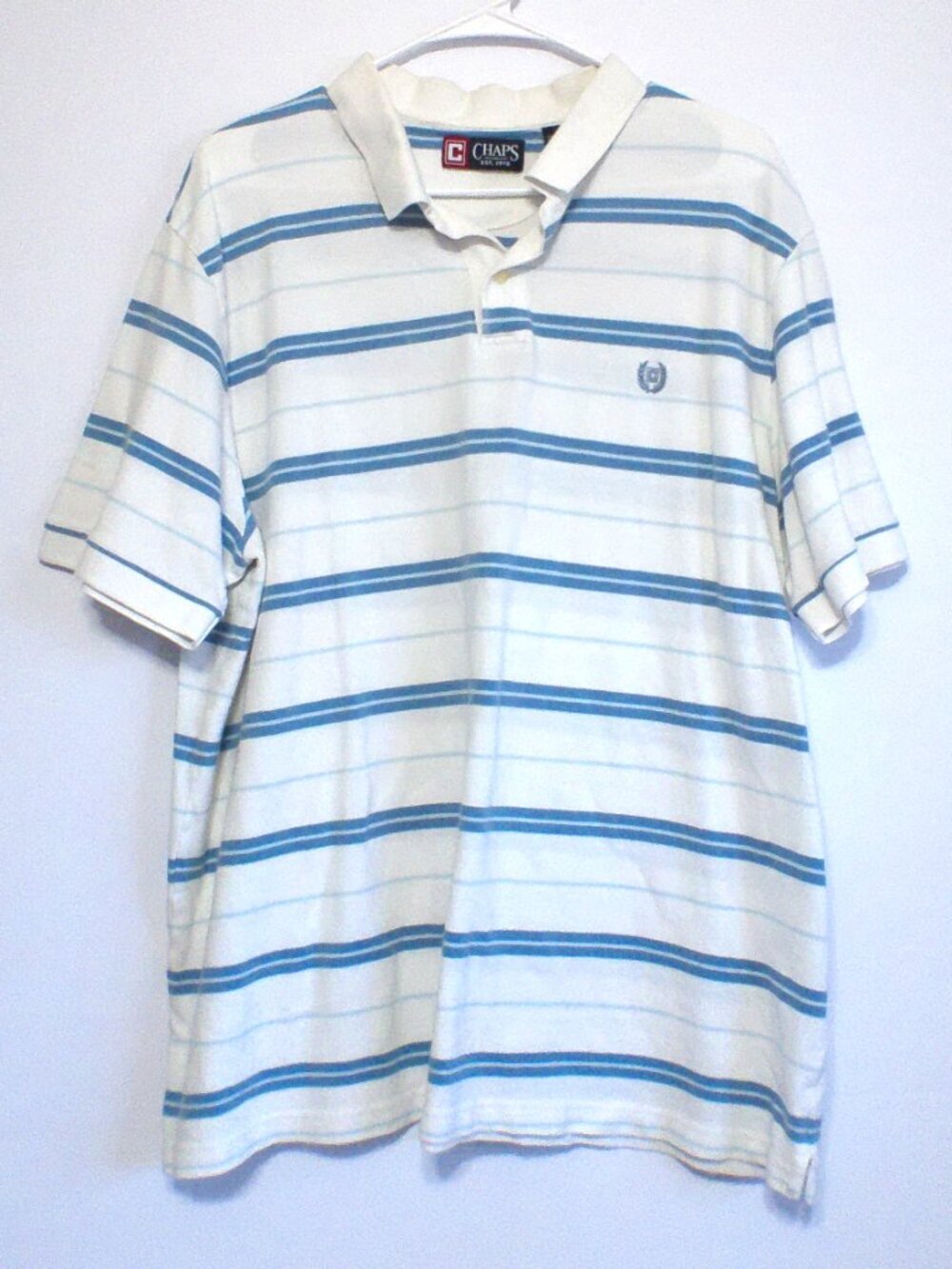 Chaps Polo Shirt Mens XXL Blue White Striped Cotton Short Sleeve Classic Fit